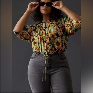 Maeve By Anthropologie Cropped Button Down Sunflower Blouse Size 3X